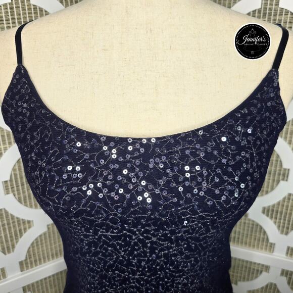 The Limited Blue Mesh Sequin Adjustable Spaghetti Strap Tank Top Size Medium - Picture 5 of 12